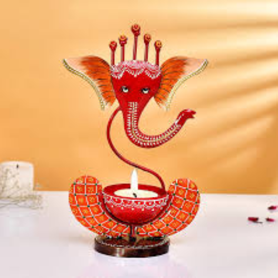 GANESH CANDLE HOLDER WITH ROUND BASE 3AB4195